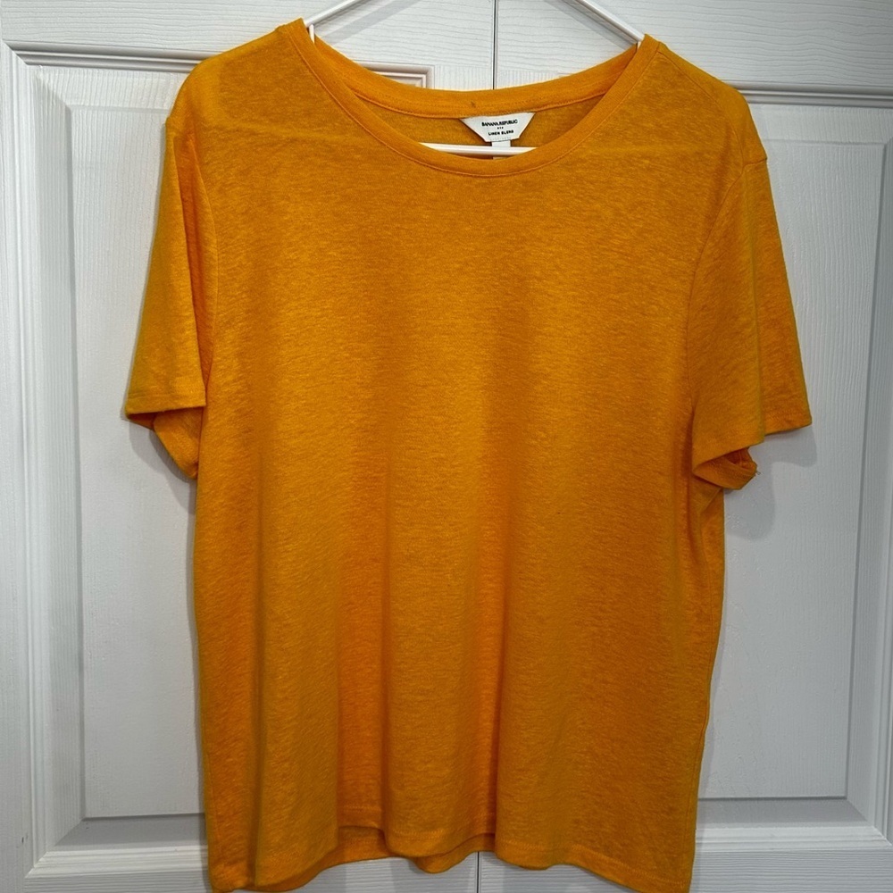 Banana Republic Factory Mara Villa Linen Blend Crew Neck Top Orange Yellow Large